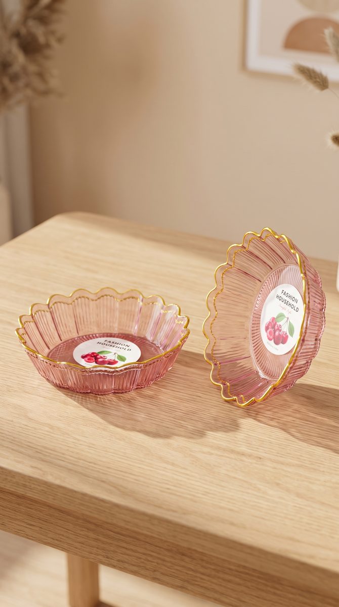 زبدية زجاجية وردية مزخرفة